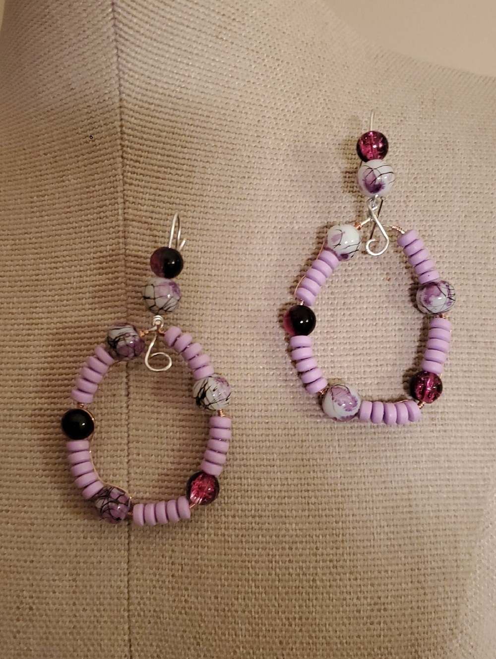 Lavender Beaded Hoop Earrings - Women Jewelry